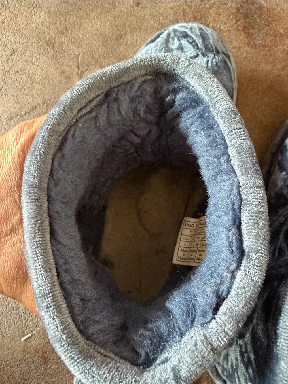 UGG Plush Short Boot Slippers in Slate Blue Velvet